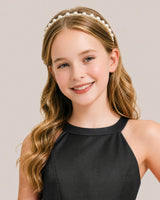 Black Satin A-line Girls Formal Dress Front View