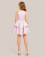 Blush Pink Satin A-line Girls Formal Dress Back View