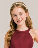 Burgundy Satin A-line Girls Formal Dress Front View