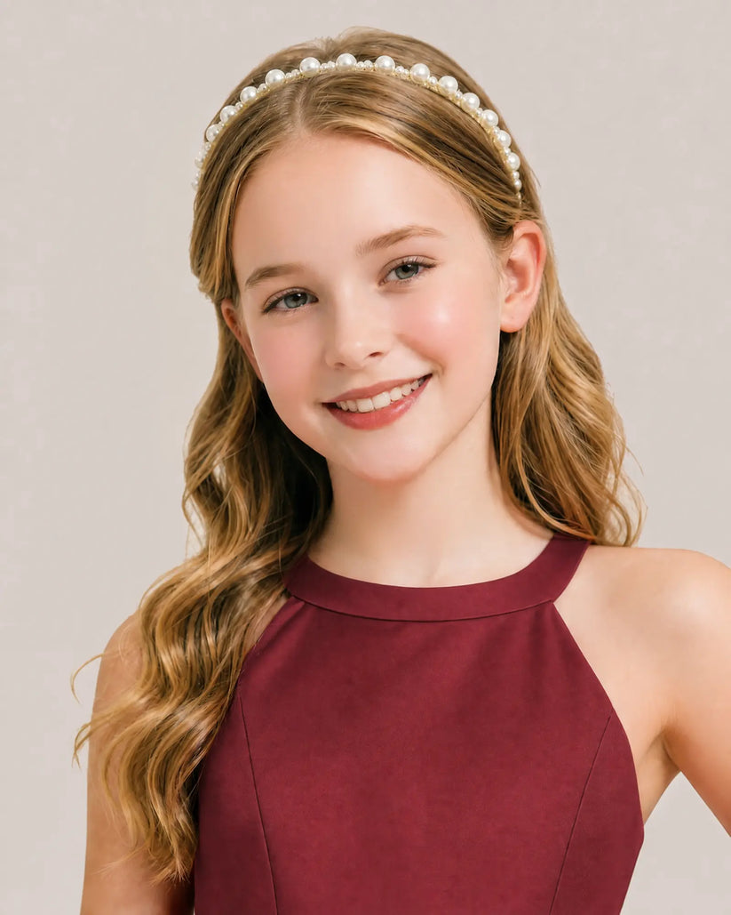 Burgundy Satin A-line Girls Formal Dress Front View