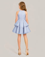 Dusty Blue Satin A-line Girls Formal Dress Back View