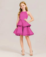 Hot Pink Satin A-line Girls Formal Dress Front View