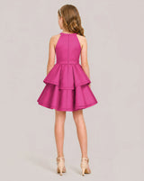 Hot Pink Satin A-line Girls Formal Dress Back View
