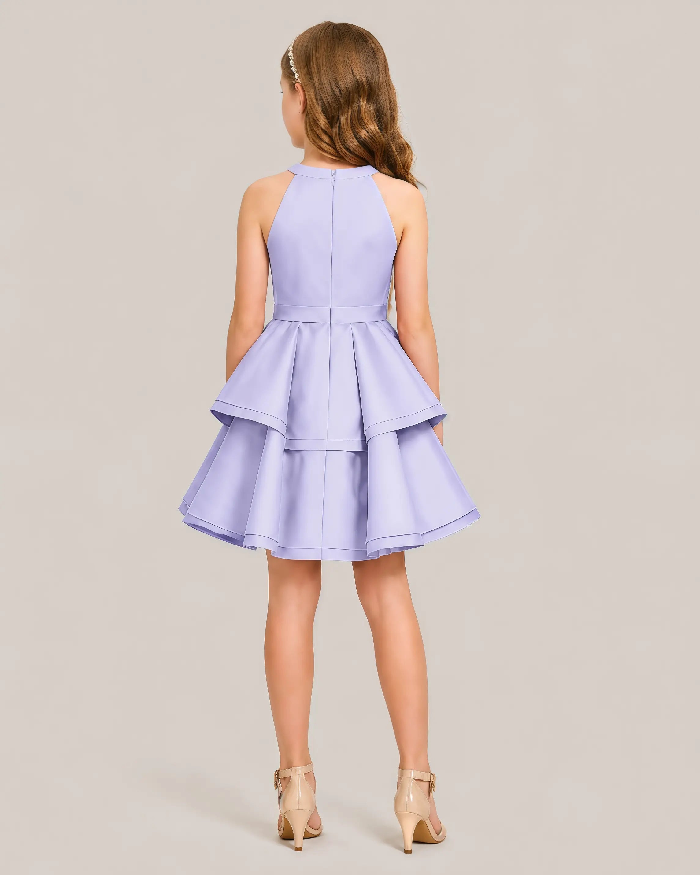 Formal Kids Dress | Satin Halter & Tiered Ruffle Skirt