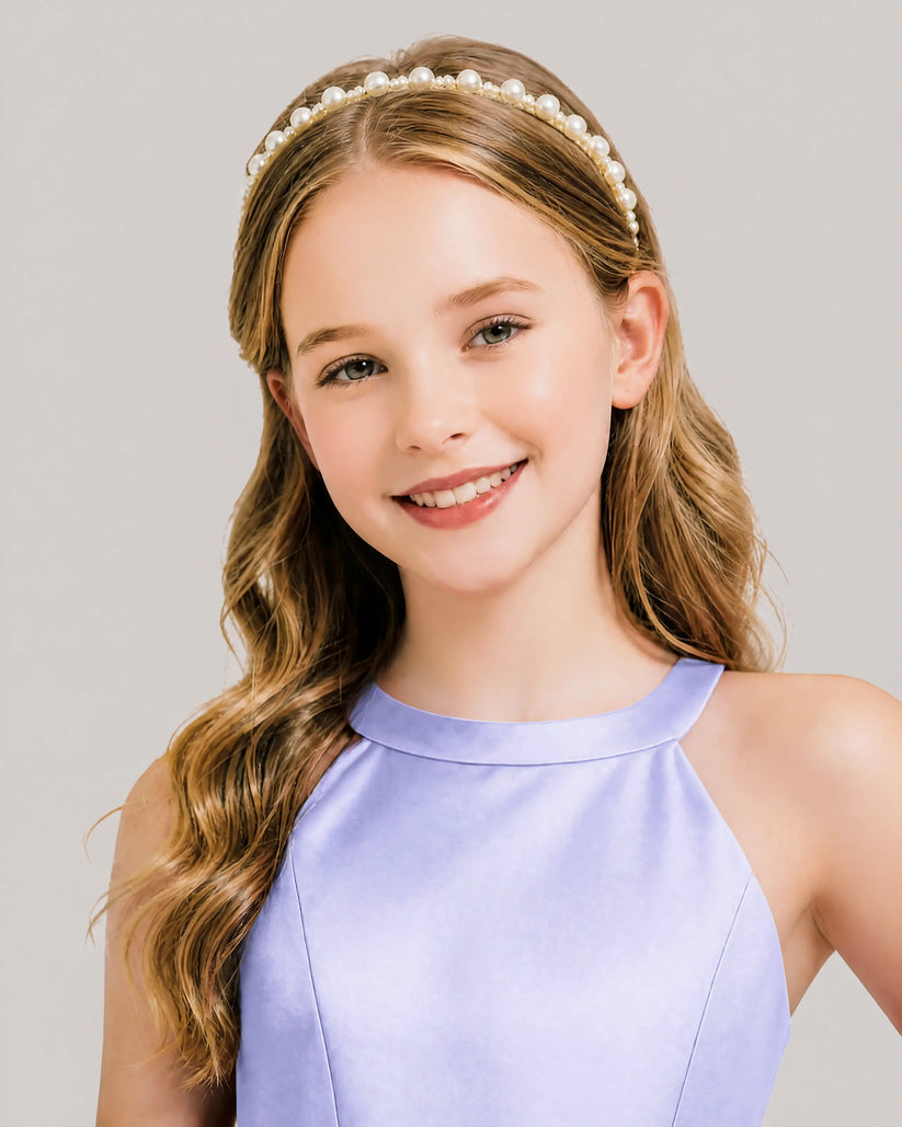 Lavender Satin A-line Girls Formal Dress Front View