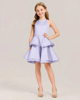 Lavender Satin A-line Girls Formal Dress Front View
