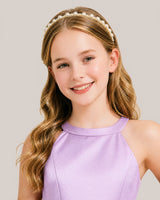 Lilac Satin A-line Girls Formal Dress Front View