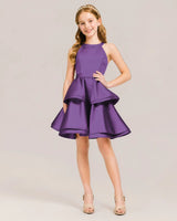 Purple Satin A-line Girls Formal Dress Front View