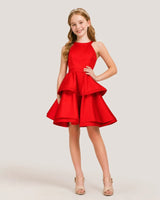 Red Satin A-line Girls Formal Dress Front View