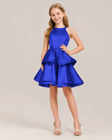 Royal Blue Satin A-line Girls Formal Dress Front View
