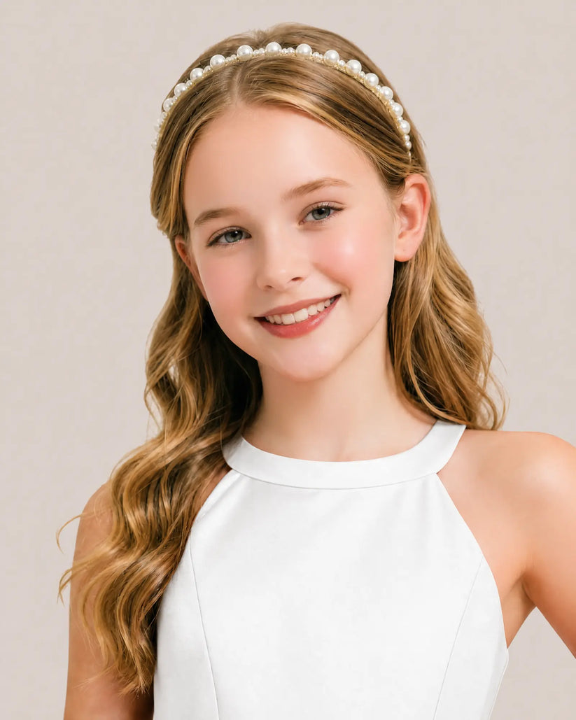 White Satin A-line Girls Formal Dress Front View