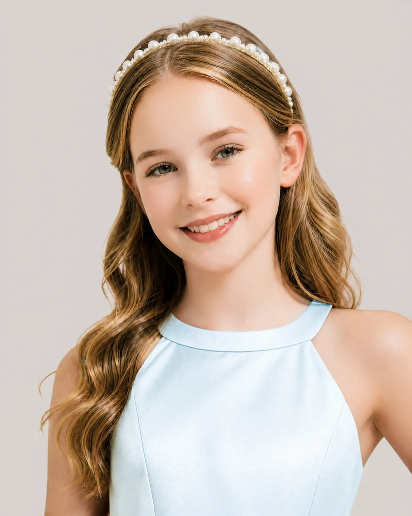 Baby Blue Satin A-line Girls Formal Dress Front View