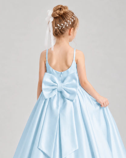 Dideyttawl Flower Girl Dress with Spaghetti Straps and Statement Back Bow
