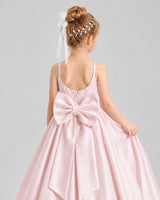 Blush Pink Satin Flower Girl Dress Back Detail