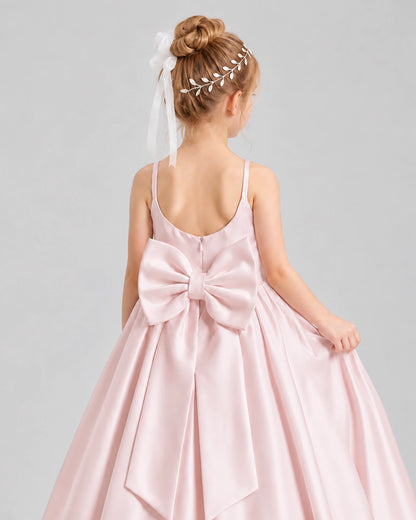 Dideyttawl Flower Girl Dress with Spaghetti Straps and Statement Back Bow