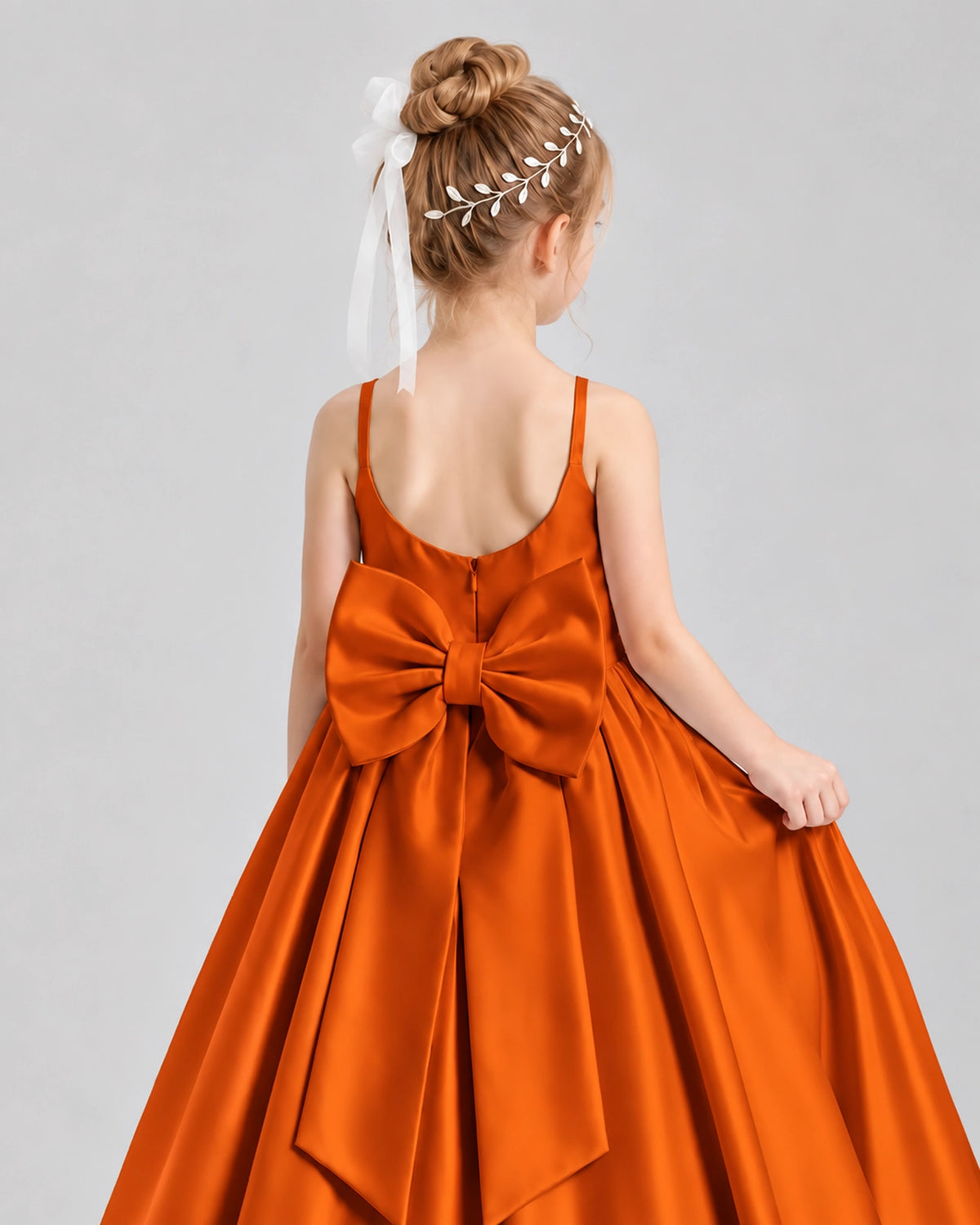 Dideyttawl Flower Girl Dress with Spaghetti Straps and Statement Back Bow