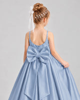 Dusty Blue Satin Flower Girl Dress Back Detail