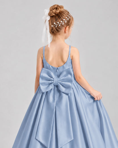 Dideyttawl Flower Girl Dress with Spaghetti Straps and Statement Back Bow