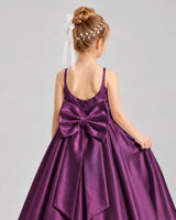 Grape Satin Flower Girl Dress Back Detail