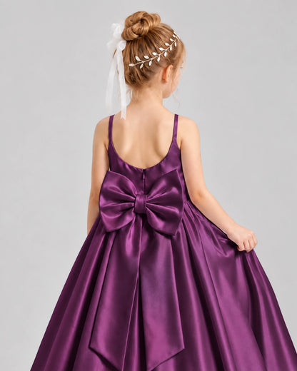 Dideyttawl Flower Girl Dress with Spaghetti Straps and Statement Back Bow