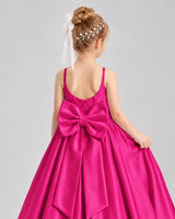 Hot Pink Satin Flower Girl Dress Back Detail