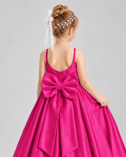 Dideyttawl Flower Girl Dress with Spaghetti Straps and Statement Back Bow