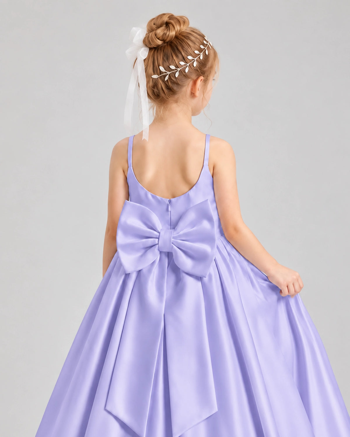 Dideyttawl Flower Girl Dress with Spaghetti Straps and Statement Back Bow