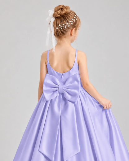 Dideyttawl Flower Girl Dress with Spaghetti Straps and Statement Back Bow