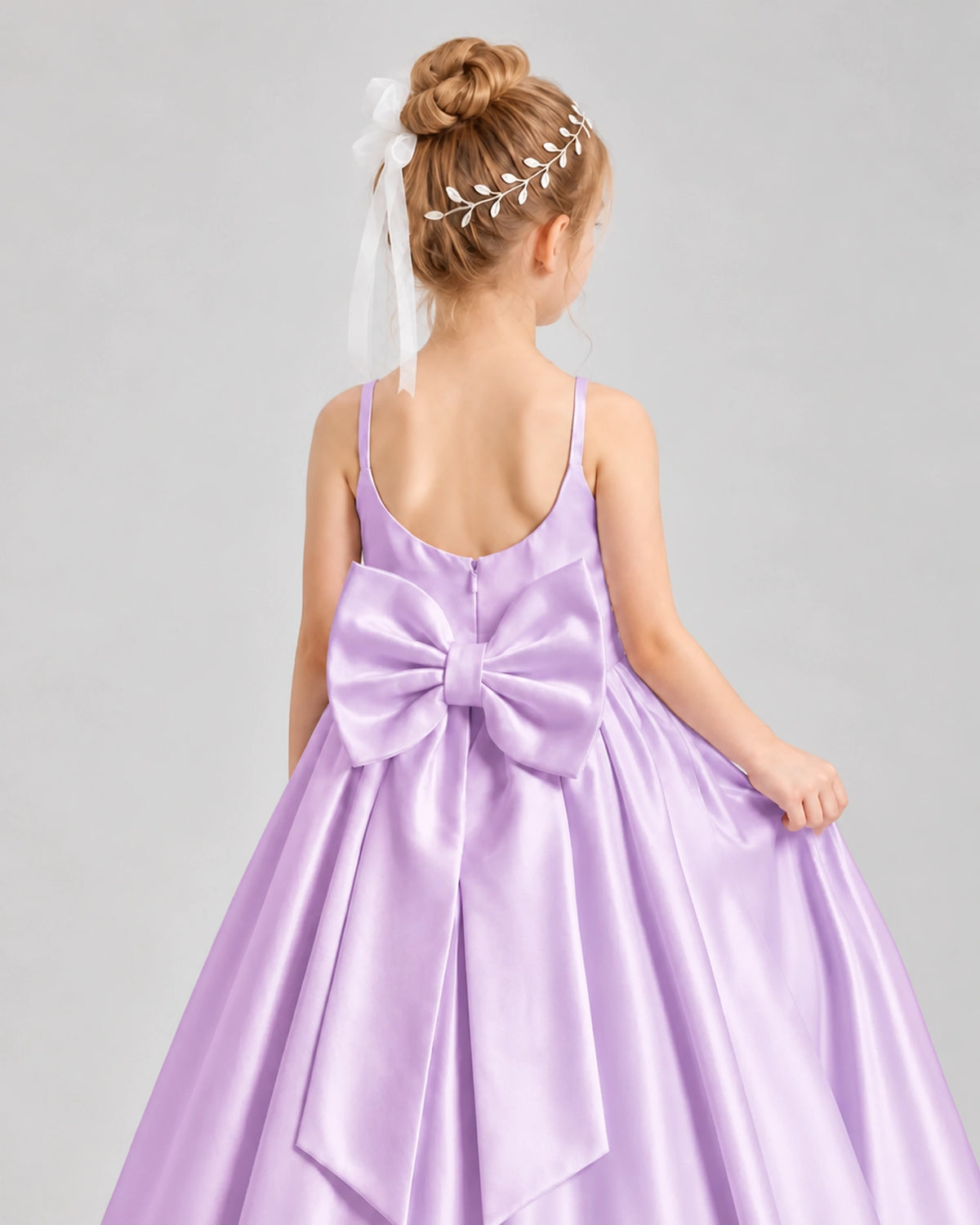 Dideyttawl Flower Girl Dress with Spaghetti Straps and Statement Back Bow