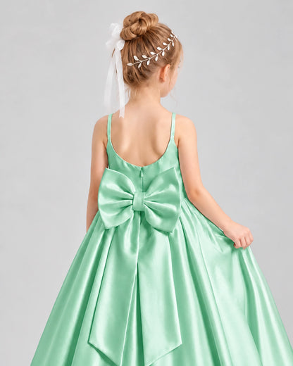 Dideyttawl Flower Girl Dress with Spaghetti Straps and Statement Back Bow