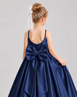 Navy Blue Satin Flower Girl Dress Back Detail