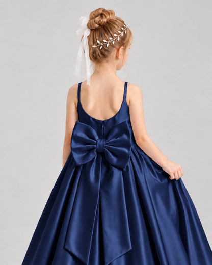 Dideyttawl Flower Girl Dress with Spaghetti Straps and Statement Back Bow