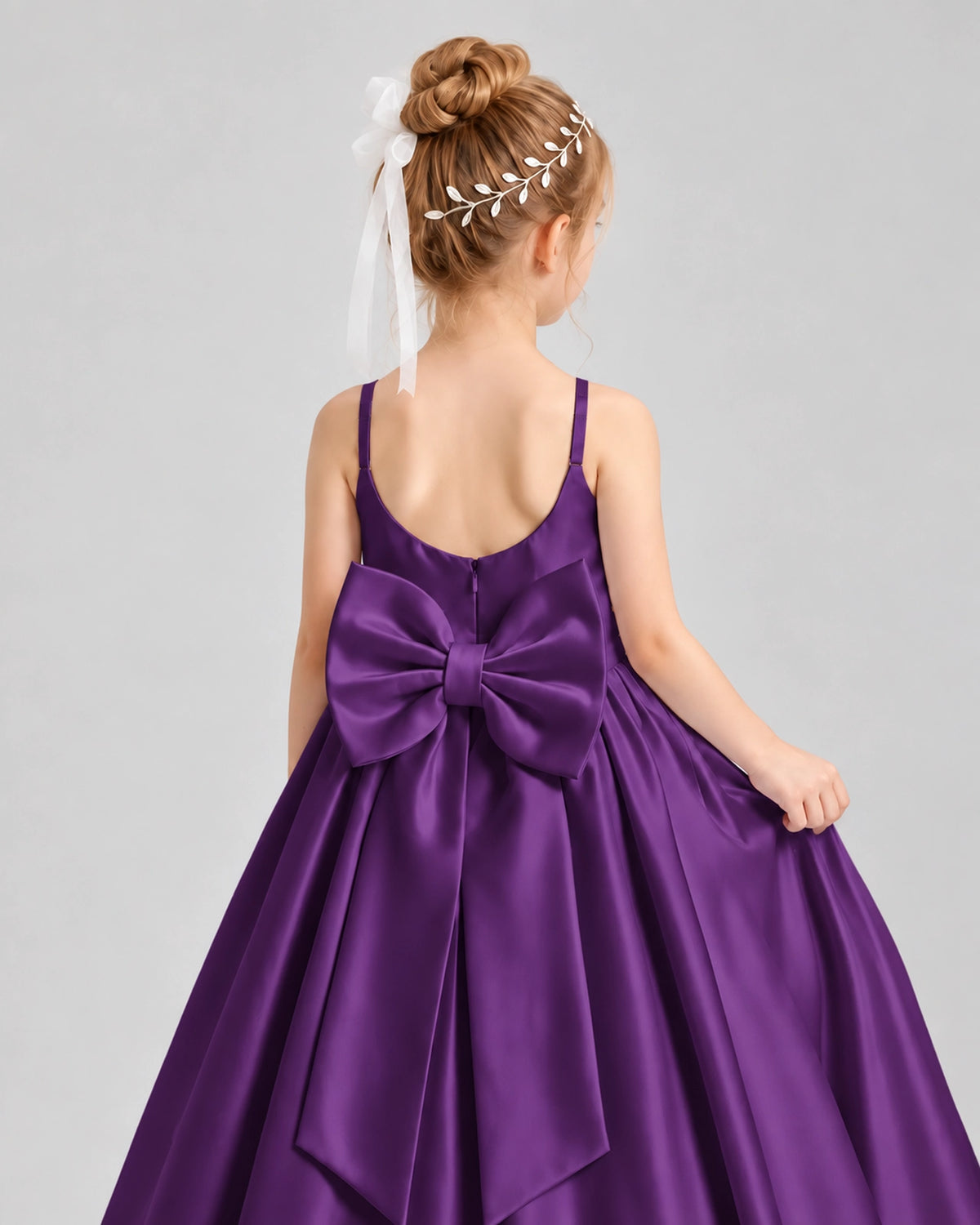 Dideyttawl Flower Girl Dress with Spaghetti Straps and Statement Back Bow