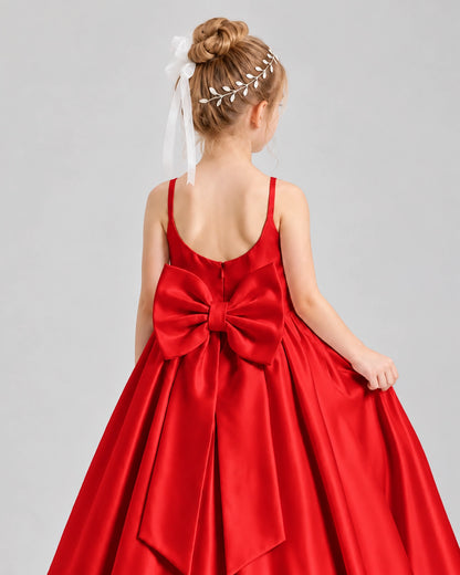 Dideyttawl Flower Girl Dress with Spaghetti Straps and Statement Back Bow