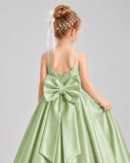 Dideyttawl Flower Girl Dress with Spaghetti Straps and Statement Back Bow