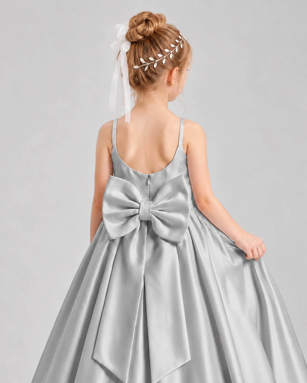Dideyttawl Flower Girl Dress with Spaghetti Straps and Statement Back Bow