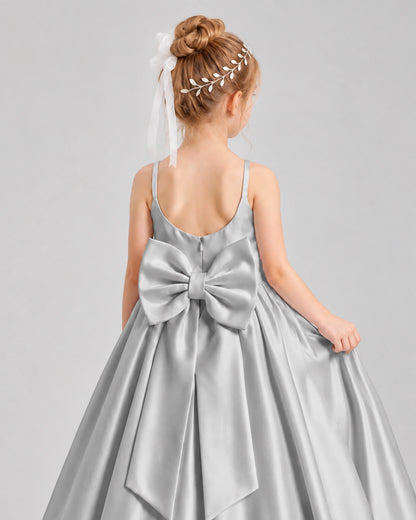 Dideyttawl Flower Girl Dress with Spaghetti Straps and Statement Back Bow