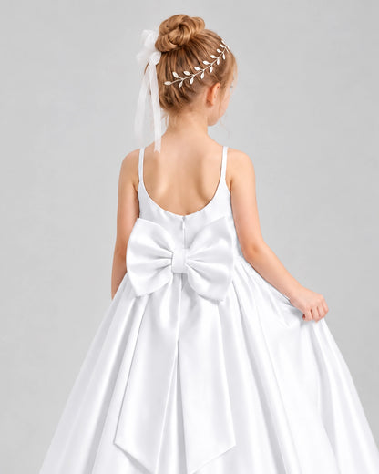 Dideyttawl Flower Girl Dress with Spaghetti Straps and Statement Back Bow