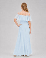 Baby Blue Chiffon Ruffled Cold Shoulder Junior Bridesmaid Dresses Back View
