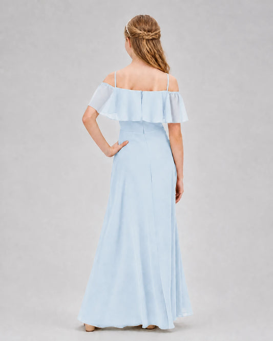 Dideyttawl Junior Bridesmaid Dress with Ruffle Off-the-Shoulder