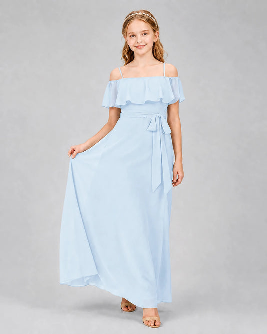 Dideyttawl Junior Bridesmaid Dress with Ruffle Off-the-Shoulder