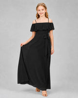 Black Chiffon Off-the-Shoulder Junior Bridesmaid Dresses Front View