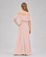 Blush Pink Chiffon Off-the-Shoulder Junior Bridesmaid Dresses Back View