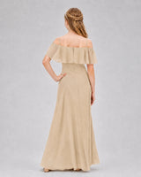 Champagne Chiffon Off-the-Shoulder Junior Bridesmaid Dresses Back View