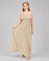 Champagne Chiffon Cold Shoulder A-Line Junior Bridesmaid Dresses Front View