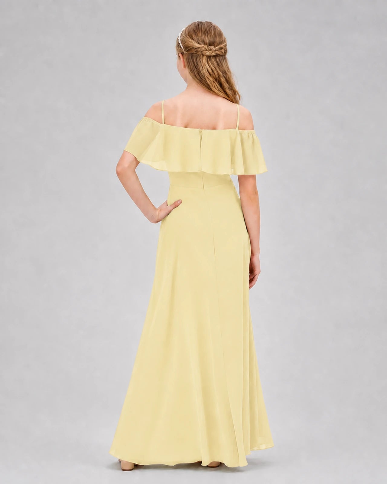 Daffodil Chiffon Cold Shoulder A-Line Junior Bridesmaid Dresses Back View