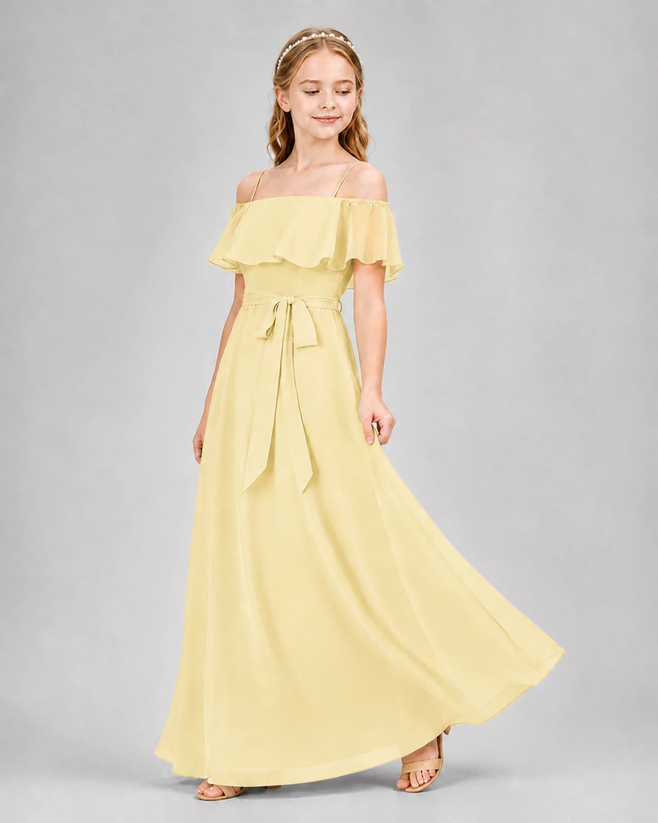 Daffodil Chiffon Cold Shoulder A-Line Junior Bridesmaid Dresses