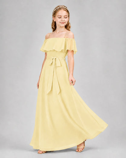 Daffodil Chiffon Cold Shoulder A-Line Junior Bridesmaid Dresses