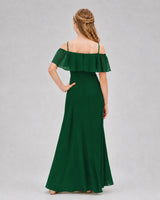 Dark Green Chiffon Ruffle Cold Shoulder Junior Bridesmaid Dresses Back View