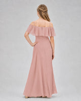 Dusty Rose Chiffon Cold Shoulder A-Line Junior Bridesmaid Dresses Back View
